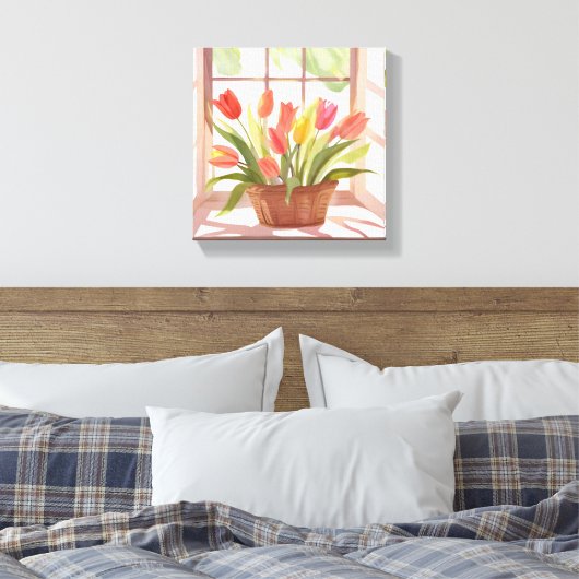 Tulip Basket | Aquarellbild Leinwanddruck (Insitu (Schlafzimmer))