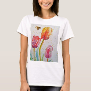Tulip Bee Floral Flower Watercolor Damen T-Shirt