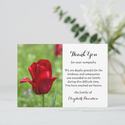 Tulip Beerdigung Flat Danke Karte (Stehend Vorderseite)