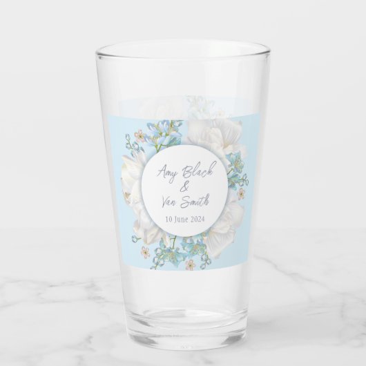 Tulip Blue Floral Wedding Glas (Rückseite)
