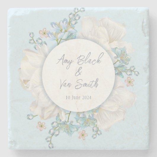 Tulip Blue Floral Wedding Steinuntersetzer (Vorderseite)