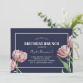 Tulip Blume Birthday Brunch Blue Einladung (Stehend Vorderseite)