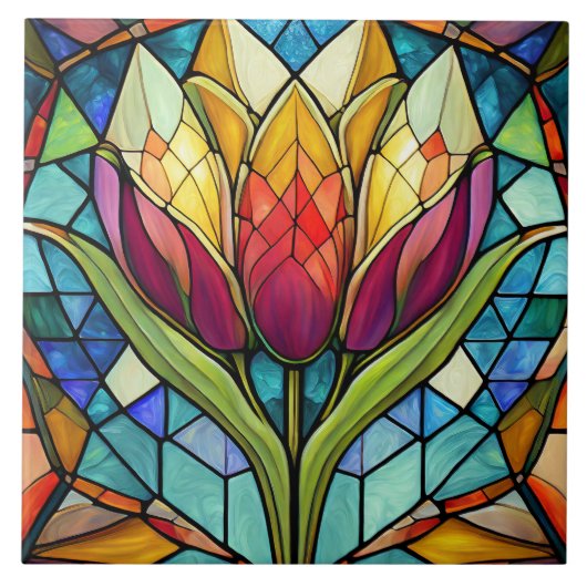 Tulip Blume Glasmosaik Fliese (Vorderseite)