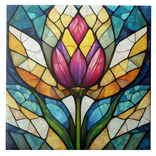 Tulip Blume Glasmosaik Fliese (Vorderseite)