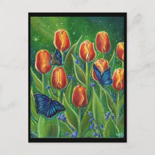 Tulip-Blume mit Schmetterlingen von Renee Lavoie Postkarte