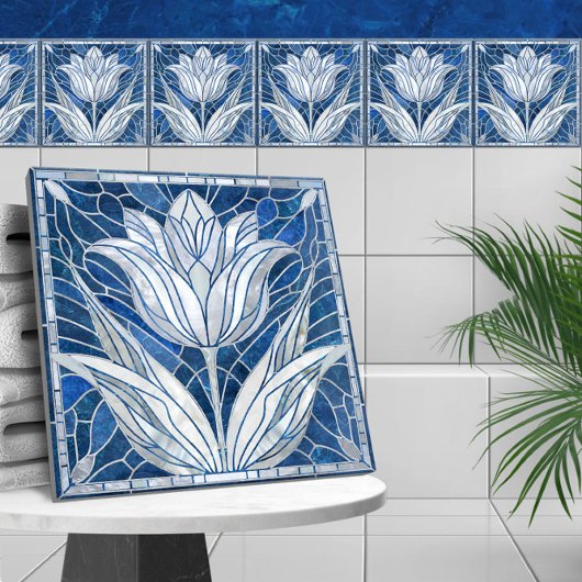 Tulip Blume mosaic - Blauer Marmor und Perle Fliese