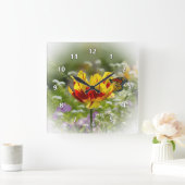 Tulip Blume und Monarch Butterfly Quadratische Wanduhr (Zuhause)