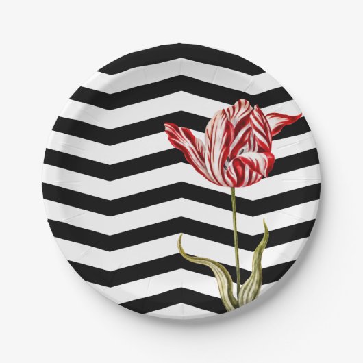 Tulip Botanical Zickzack Stripes Pattern Pappteller (Vorderseite)