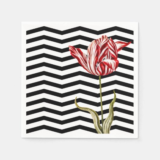 Tulip Botanical Zickzack Stripes Pattern Serviette (Vorderseite)