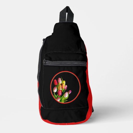 Tulip Bouquet Malerei Original Garden Blume Kunst, Crossbody Bag (Vorderseite)