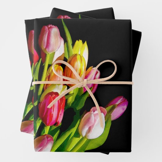 Tulip Bouquet Malerei Original Garden Blume Kunst, Geschenkpapier Set (Beispiel)