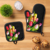 Tulip Bouquet Malerei Original Garden Blume Kunst, Ofenhandschuh & Topflappen-Set (Oben Unten)