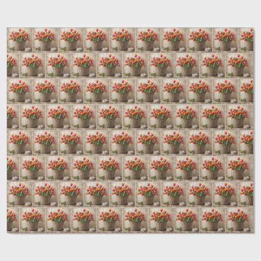 Tulip Bunch im Korb Geschenkpapier (Flach)