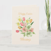 Tulip Daffodil Spring Bouquet Oaster Feiertagskarte (Vorderseite)