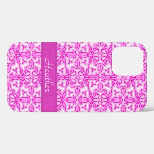 Tulip Damask lila rosa Name Case-Mate iPhone Hülle (Rückseite (Horizontal))