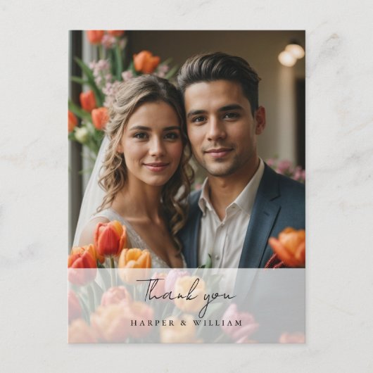 Tulip Dankeschön Foto Hochzeit Postkarte (Vorderseite)