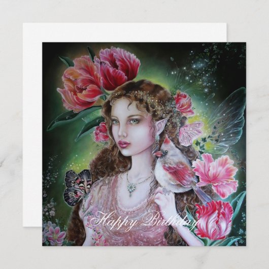 Tulip fairy square birthday card  (Vorne/Hinten)
