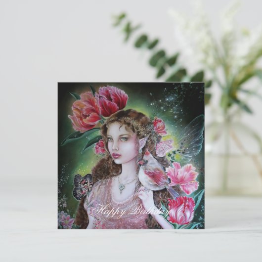 Tulip fairy square birthday card  (Stehend Vorderseite)