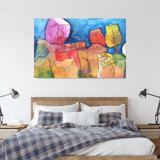 Tulip Fantasy Abstrakte Leinwand in mehreren Farbt (Insitu (Schlafzimmer))