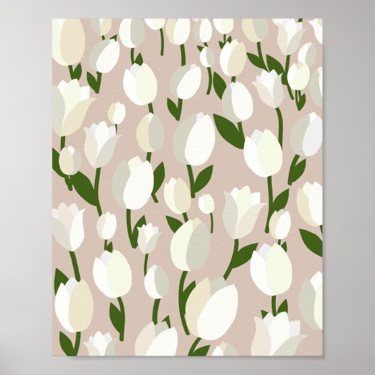 Tulip Feld 02 Beige und Weiß Poster (Vorne)