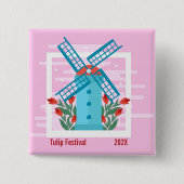 Tulip Festival, Blue Windmill, Red Tulips Button (Vorderseite)