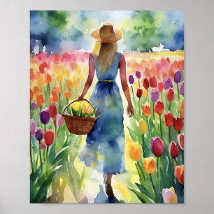 Tulip Field Colorful Wasserfarbe Poster