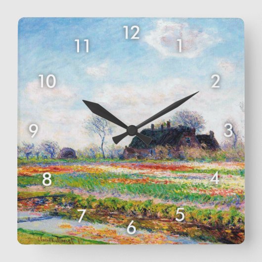 Tulip Fields in den Niederlanden, Monet Quadratische Wanduhr (Vorderseite)