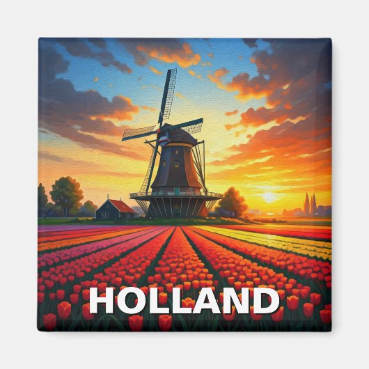 Tulip Fields Windmill Holland Sunset Magnet (Vorne)
