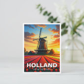 Tulip Fields Windmill Holland Sunset Postkarte (Stehend Vorderseite)