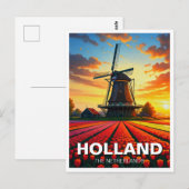 Tulip Fields Windmill Holland Sunset Postkarte (Vorne/Hinten)