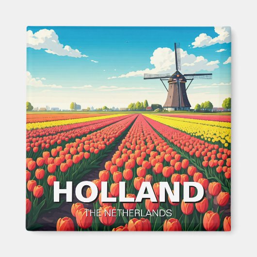Tulip Fields Windmill Niederlande Magnet (Vorne)