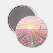 Tulip Fields Windmill Niederlande Magnet (Vorderseite/Rückseite)
