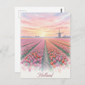 Tulip Fields Windmill Niederlande Postkarte (Vorne/Hinten)