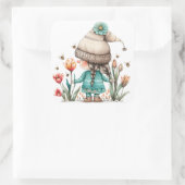 Tulip Floral Girl Gnome Quadratischer Aufkleber (Tasche)