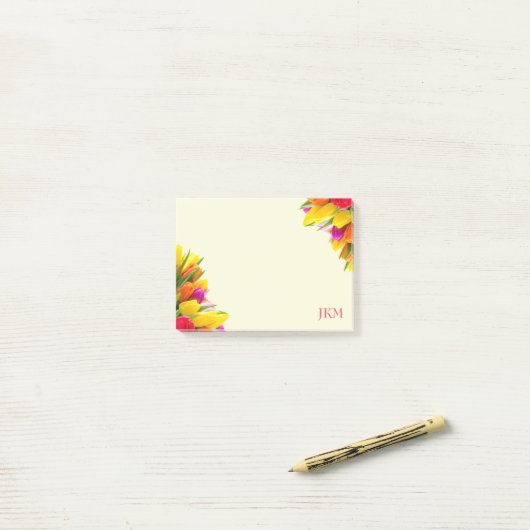 Tulip Floral Monogramm Post-it Klebezettel (Auf Schreibtisch)