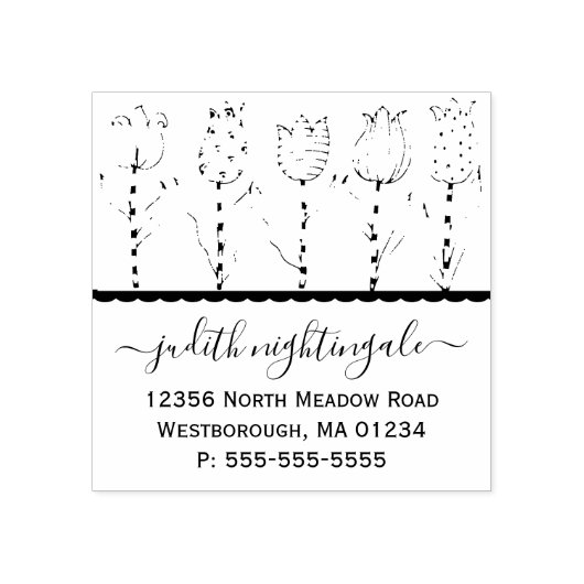 Tulip Floral Whimsikskript Erstellen Sie Ihre eige Gummistempel (Prägung)