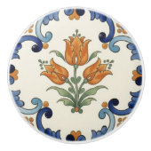 Tulip Flower Mediterranean Blue Orange Cream Keramikknauf (Vorderseite)
