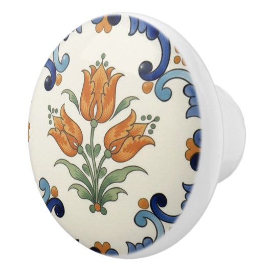 Tulip Flower Mediterranean Blue Orange Cream Keramikknauf (Rechts)