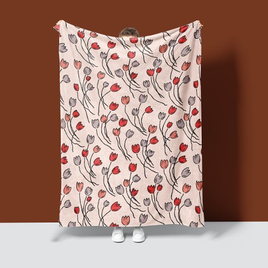 Tulip Garden in Pinks Fleece Blanket