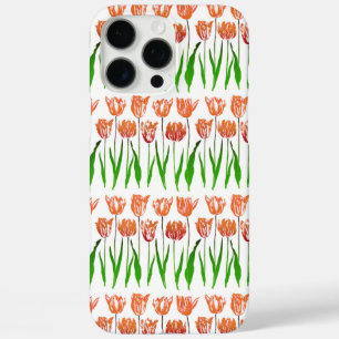 Tulip Garden Print in Coral Orange und Green iPhone 16 Pro Max Hülle