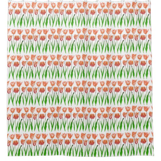 Tulip Garden Print in Coral Orange und Green Duschvorhang (Vorderseite)