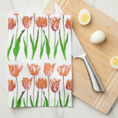 Tulip Garden Print in Coral Orange und Green Geschirrtuch (Viertel Falte)