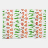Tulip Garden Print in Coral Orange und Green Geschirrtuch (Horizontal)