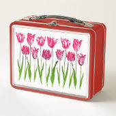 Tulip Garden Print in den Schatten von Fuchsia Pin Metall Brotdose (Vorderseite)