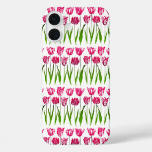 Tulip Garden Print in Fuchsia Pink und Green iPhone 16 Plus Hülle