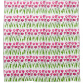 Tulip Garden Print in Fuchsia Pink und Green Duschvorhang (Vorderseite)