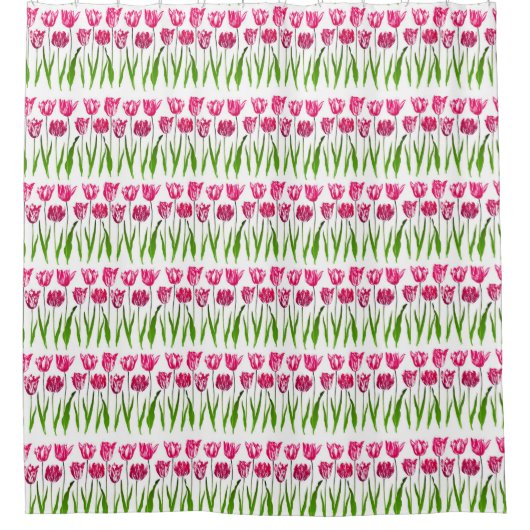 Tulip Garden Print in Fuchsia Pink und Green Duschvorhang (Vorderseite)