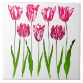 Tulip Garden Print in Fuchsia Pink und Green Fliese (Vorderseite)