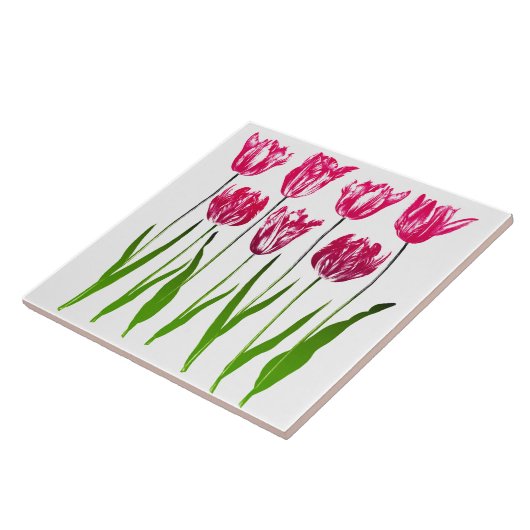 Tulip Garden Print in Fuchsia Pink und Green Fliese (Seite)