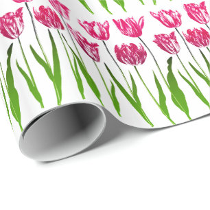 Tulip Garden Print in Fuchsia Pink und Green Geschenkpapier